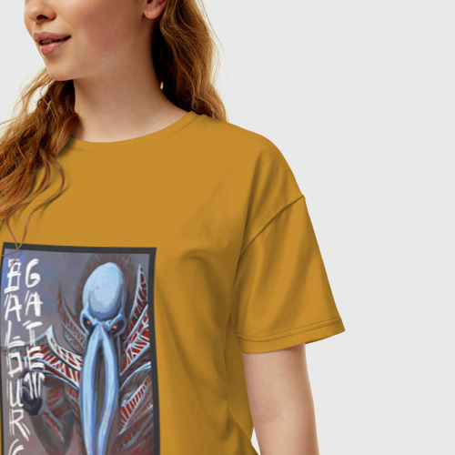 Женская футболка хлопок Oversize Baldur's Gate 3 Иллитид, цвет горчичный - фото 3