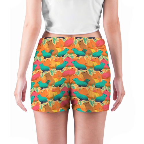 Женские шорты 3D с принтом Яркие капибары, вид сзади #2