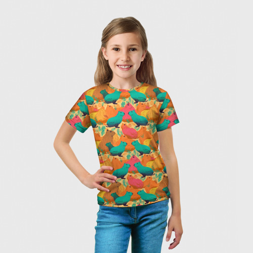 Детская футболка 3D с принтом Яркие капибары, вид сбоку #3