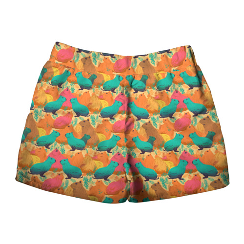 Женские шорты 3D с принтом Яркие капибары, вид сзади #1
