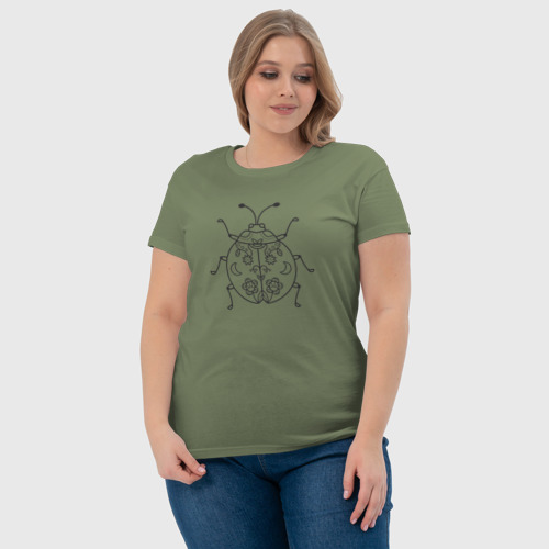 Женская футболка хлопок с принтом Жук с узорами зентангл, фото #4