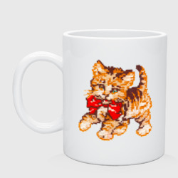 Кружка керамическая Милый котенок с бантом вышивной эффект