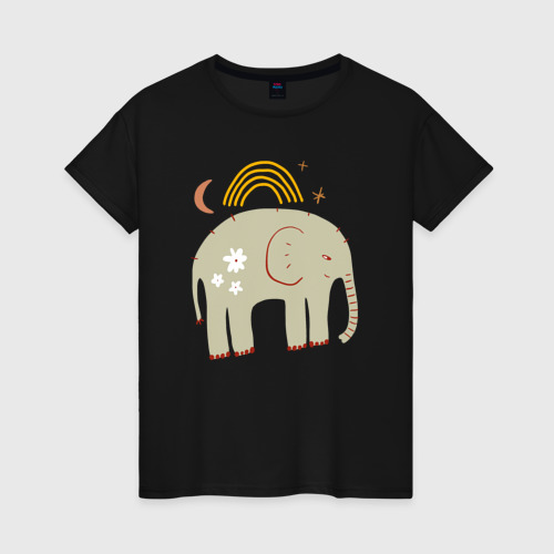 Женская футболка хлопок с принтом Elephants world, вид спереди #2