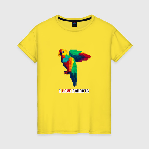 Женская футболка хлопок с принтом Пиксель попугай, вид спереди #2