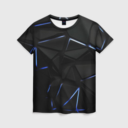 Женская футболка 3D Black texture neon line