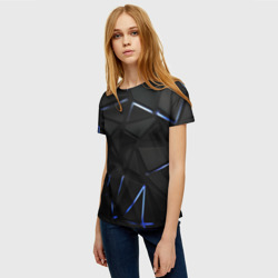 Женская футболка 3D Black texture neon line - фото 2