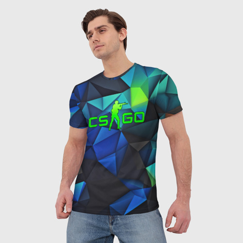 Мужская футболка 3D CSGO   blue abstract, цвет 3D печать - фото 3