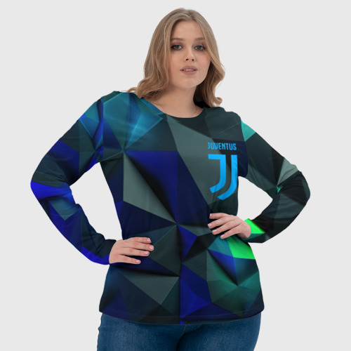 Женский лонгслив 3D с принтом Juventus  blue   abstract logo, фото #4