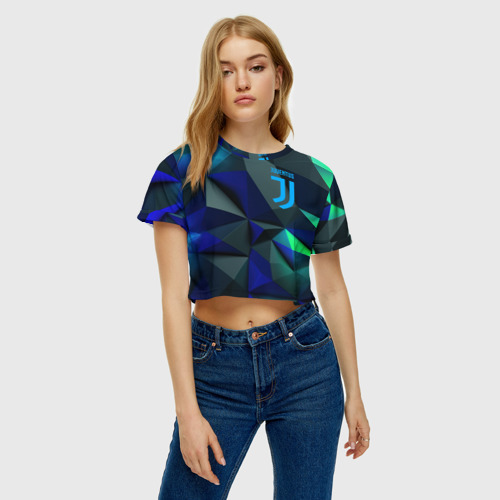 Женская футболка Crop-top 3D Juventus  blue   abstract logo, цвет 3D печать - фото 3