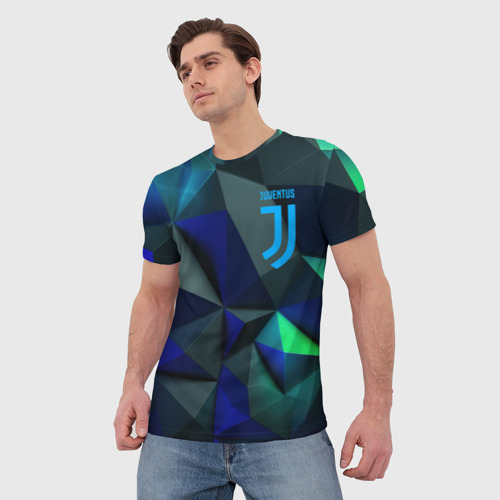 Мужская футболка 3D с принтом Juventus  blue   abstract logo, фото на моделе #1