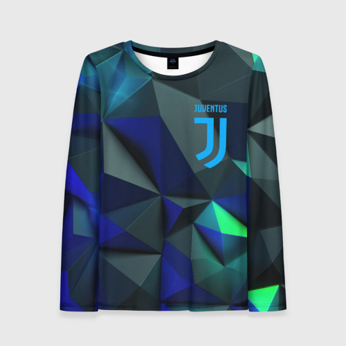 Женский лонгслив 3D с принтом Juventus  blue   abstract logo, вид спереди #2