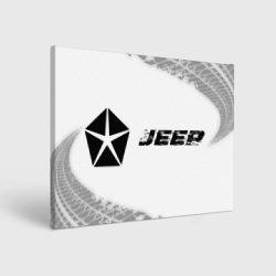 Холст прямоугольный Jeep Speed на светлом фоне со следами шин: надпись и символ