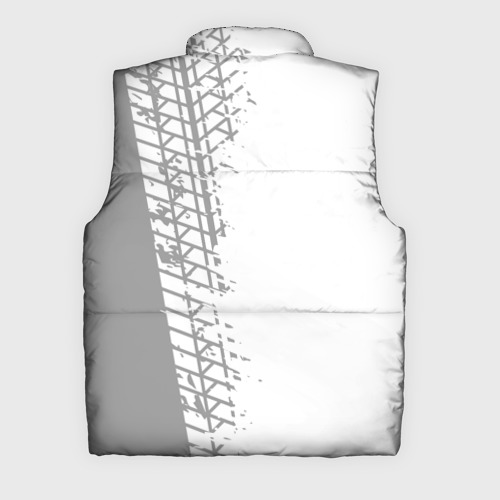 Мужской жилет утепленный 3D с принтом Dongfeng speed на светлом фоне со следами шин: по-вертикали, вид сзади #1