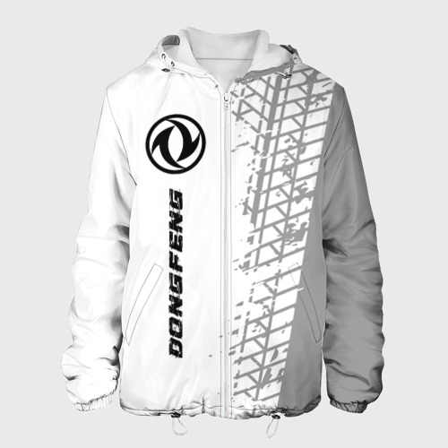 Мужская куртка 3D с принтом Dongfeng speed на светлом фоне со следами шин: по-вертикали, вид спереди #2