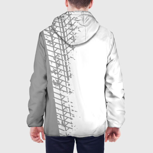 Мужская куртка 3D с принтом Dongfeng speed на светлом фоне со следами шин: по-вертикали, вид сзади #2