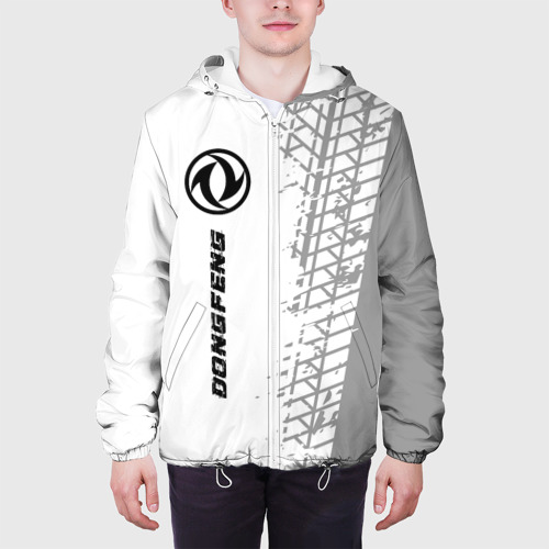 Мужская куртка 3D с принтом Dongfeng speed на светлом фоне со следами шин: по-вертикали, вид сбоку #3