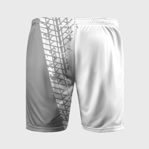 Мужские шорты спортивные с принтом Dongfeng speed на светлом фоне со следами шин: по-вертикали, вид сзади #1