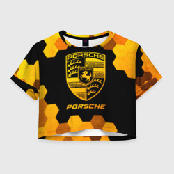 Женская футболка Crop-top 3D Porsche - gold gradient