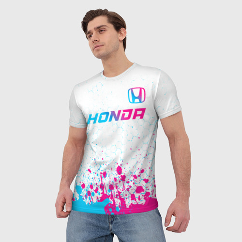 Мужская футболка 3D Honda neon gradient style: символ сверху, цвет 3D печать - фото 3