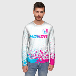 Мужской лонгслив 3D Honda neon gradient style: символ сверху - фото 2