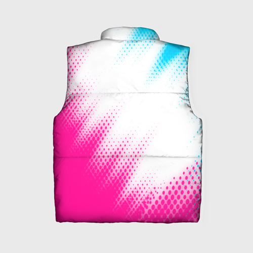 Женский жилет утепленный 3D с принтом Nissan neon gradient style: надпись, символ, вид сзади #1
