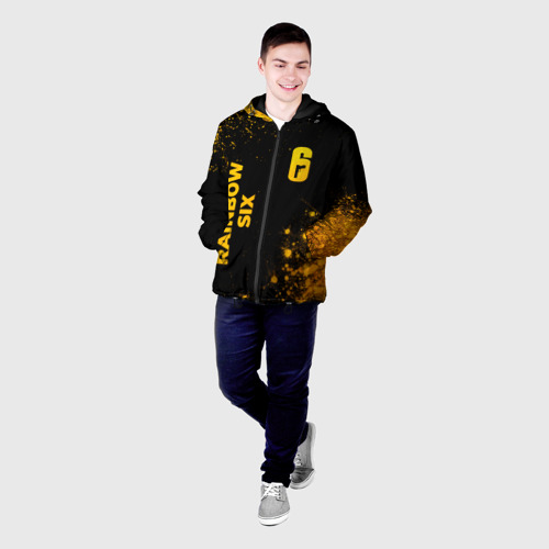 Мужская куртка 3D с принтом Rainbow Six - gold gradient: надпись, символ, фото на моделе #1