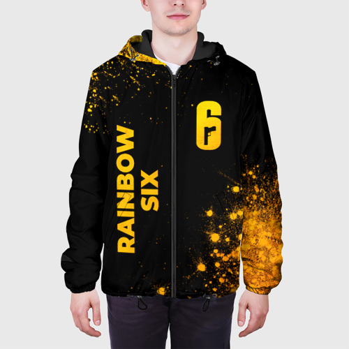 Мужская куртка 3D с принтом Rainbow Six - gold gradient: надпись, символ, вид сбоку #3