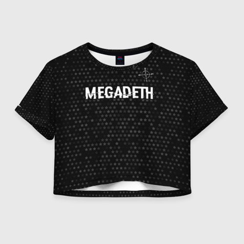 Женская футболка Crop-top 3D Megadeth glitch на темном фоне: символ сверху, цвет 3D печать