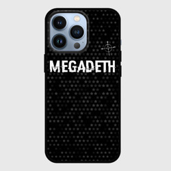 Чехол для iPhone 13 Pro Megadeth glitch на темном фоне: символ сверху