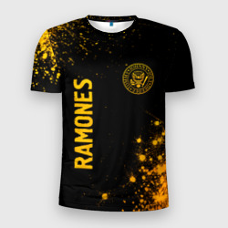 Мужская футболка 3D Slim Ramones - gold gradient: надпись, символ