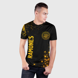 Мужская футболка 3D Slim Ramones - gold gradient: надпись, символ - фото 2