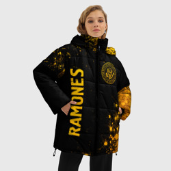 Женская зимняя куртка Oversize Ramones - gold gradient: надпись, символ - фото 2