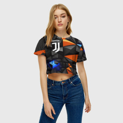 Женская футболка Crop-top 3D Juventus orange  black style - фото 2