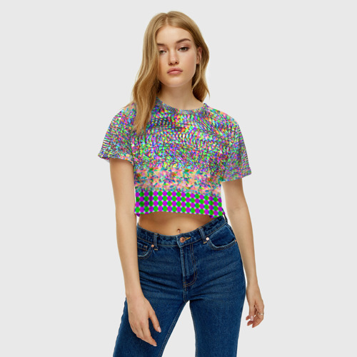 Женская футболка Crop-top 3D Glitch burst, цвет 3D печать - фото 3