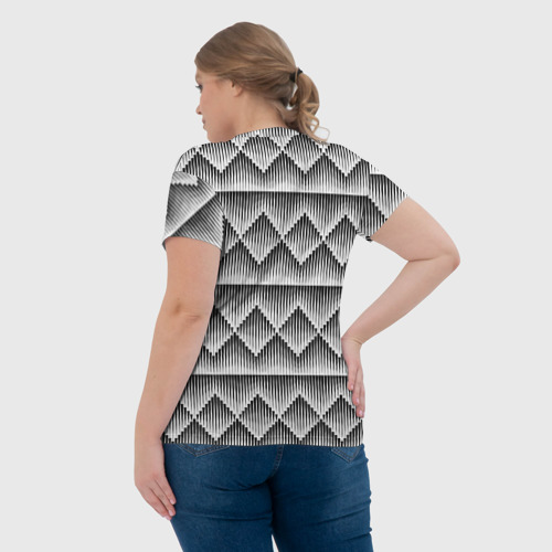 Женская футболка 3D с принтом Паттерн из объемных ромбов, вид сзади #2