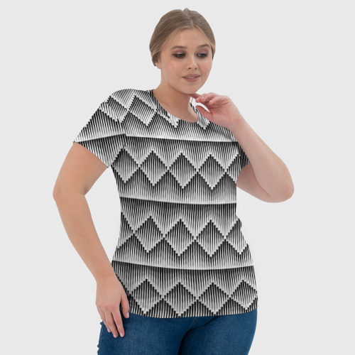Женская футболка 3D с принтом Паттерн из объемных ромбов, фото #4