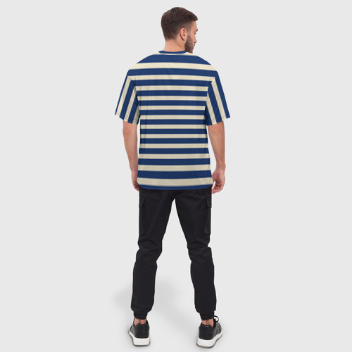 Мужская футболка oversize 3D Полосатый синий и кремовый, цвет 3D печать - фото 4
