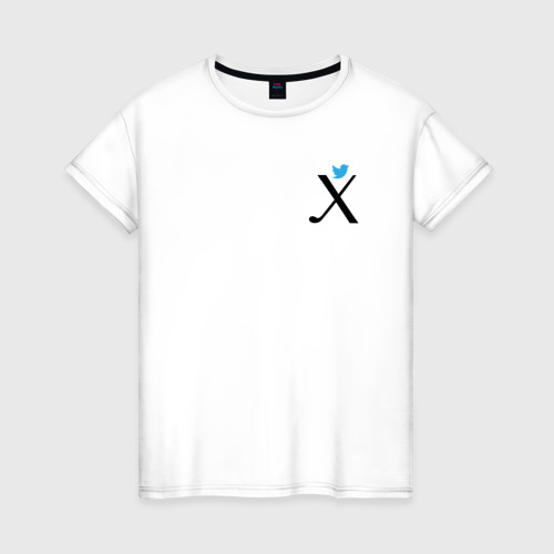 Женская футболка из хлопка с принтом Ребус лого Твиттер, вид спереди №1