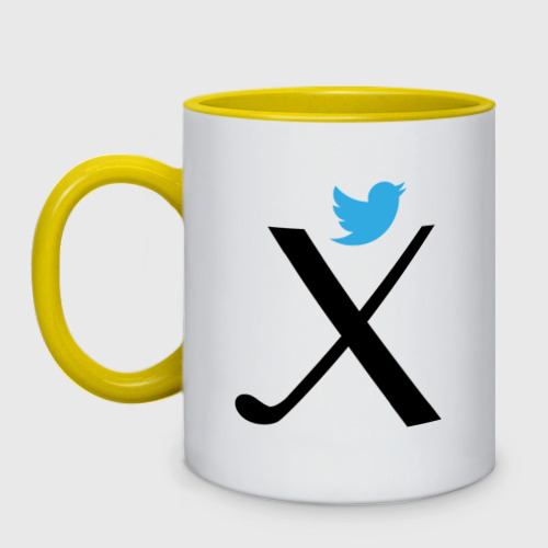 Кружка двухцветная Ребус Твиттер Лого, цвет белый + желтый