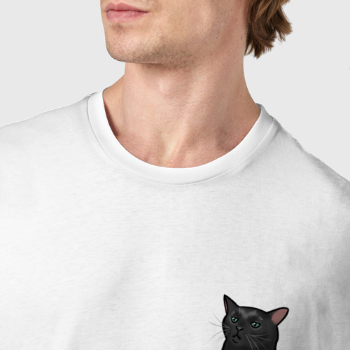 Мужская футболка хлопок с принтом Кот с пустым взглядом, фото #4