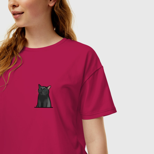 Женская футболка хлопок Oversize с принтом Кот с пустым взглядом, фото на моделе #1