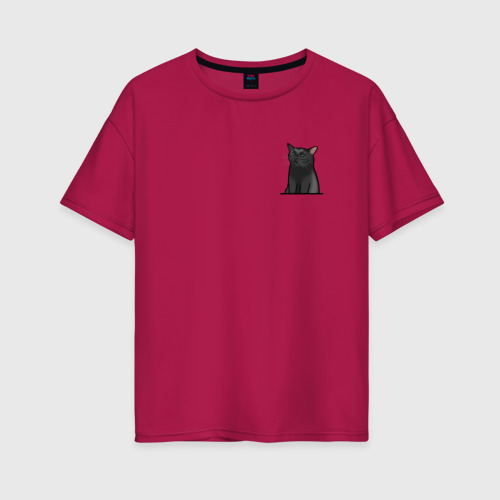 Женская футболка хлопок Oversize с принтом Кот с пустым взглядом, вид спереди #2