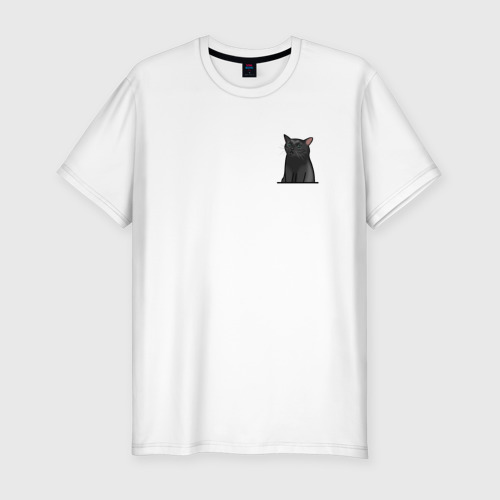Мужская футболка хлопок Slim с принтом Кот с пустым взглядом, вид спереди #2