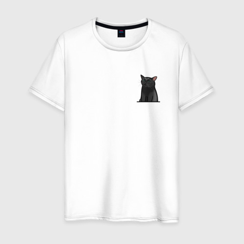Мужская футболка хлопок с принтом Кот с пустым взглядом, вид спереди #2