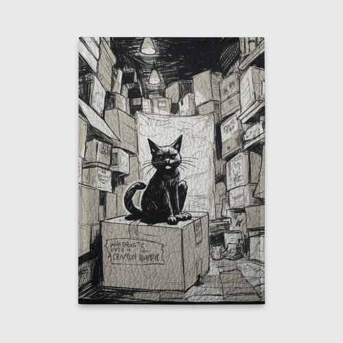 Обложка для автодокументов Черный кот и много коробок