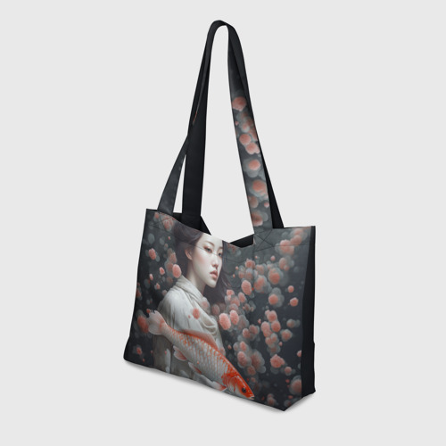 Пляжная сумка 3D Японская девушка и карп: арт нейросети - фото 3