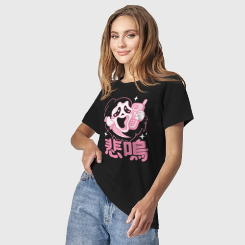 Светящаяся женская футболка Japanese style scream, цвет черный - фото 4