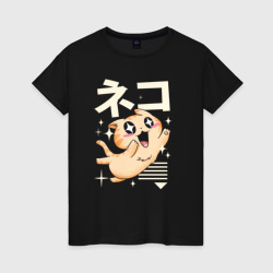 Светящаяся женская футболка Kawaii Japan cat