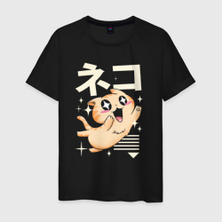 Светящаяся мужская футболка Kawaii Japan cat