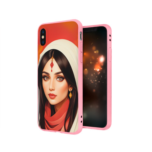 Чехол для iPhone X матовый с принтом Нейросеть - индийская принцесса, вид сбоку #3